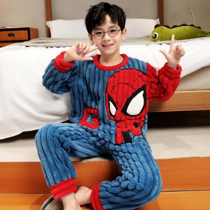 Pyjama polaire garcon pyjama epaissi d hiver pour enfants Dessin anime beaux et mignons vetements de maison Bleu spiderman Cdiscount Pret a Porter