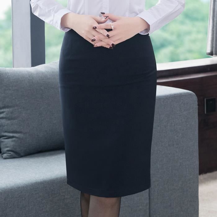 Mrat Jupe Crayon Taille Haute Élastique Femme - Longueur Genou Élégante Bureau Et Travail - Coupe Ajustée