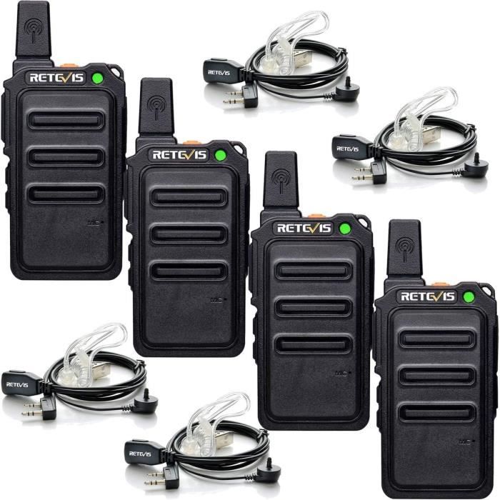 Retevis RT619 Walkie Talkie Profesional, PMR446 sin Licencia Walkie Recargable 1300mAh, VOX 50CTCSS/210DCS, Mini Walkie-Talkie con Auriculars para Restaurante, Colegio (Negro, 5 Par