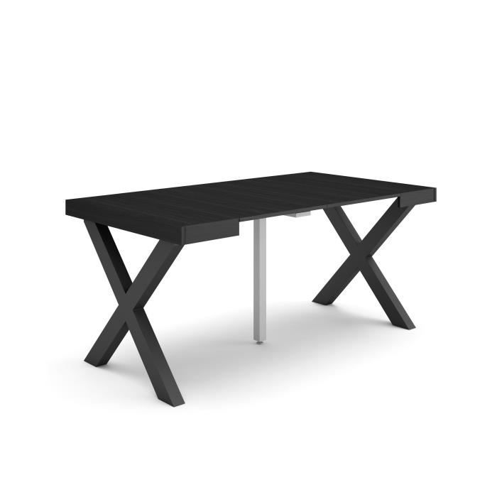 Table console extensible 160x90x72 6cm Pour 8 personnes Pieds bois massif Noir RF2751