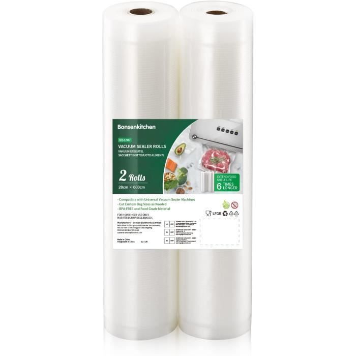 Rouleaux Sacs Sous Vide Alimentaires 28x600cm - 2 Rouleaux Sans BPA Pour Conservation Et Cuisson Sous Vide