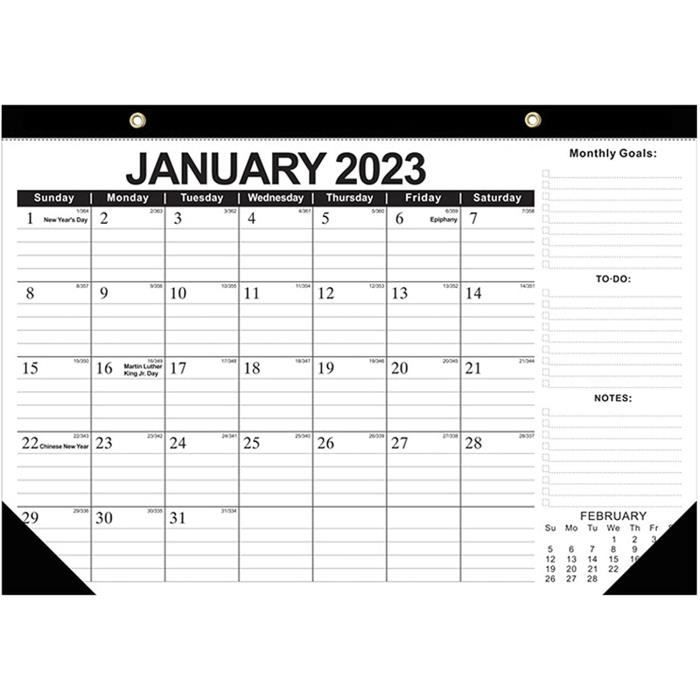 Calendrier Mural 18 Mois (janv 2023 - Juin 2024) - Papier épais, Dates Juliennes, Grands Blocs Lignés
