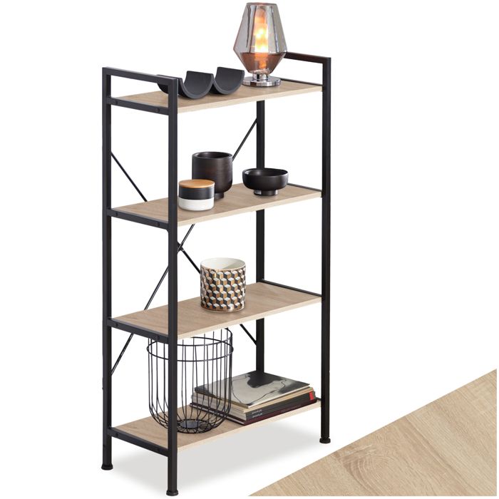 Étagère - TECTAKE - Étagère LEEDS avec 4 étages en bois MDF au style industriel 675 x 315 x 1215 cm - Bois clair