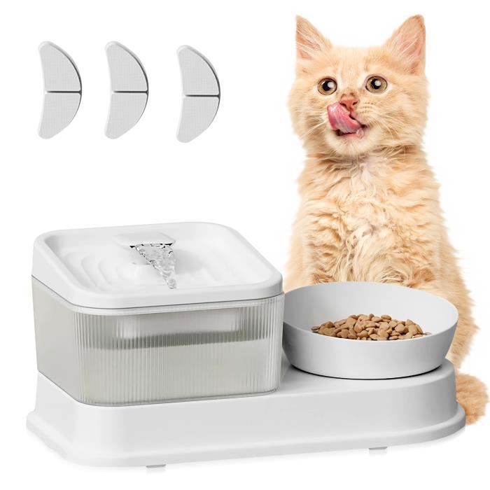 Comparer les prix de Fontaine à eau chat/Distributeur Croquettes Chat -2 en 1 pour Chats Chiens-avec 3 filtres à charbon actif - prise USB - blanc
