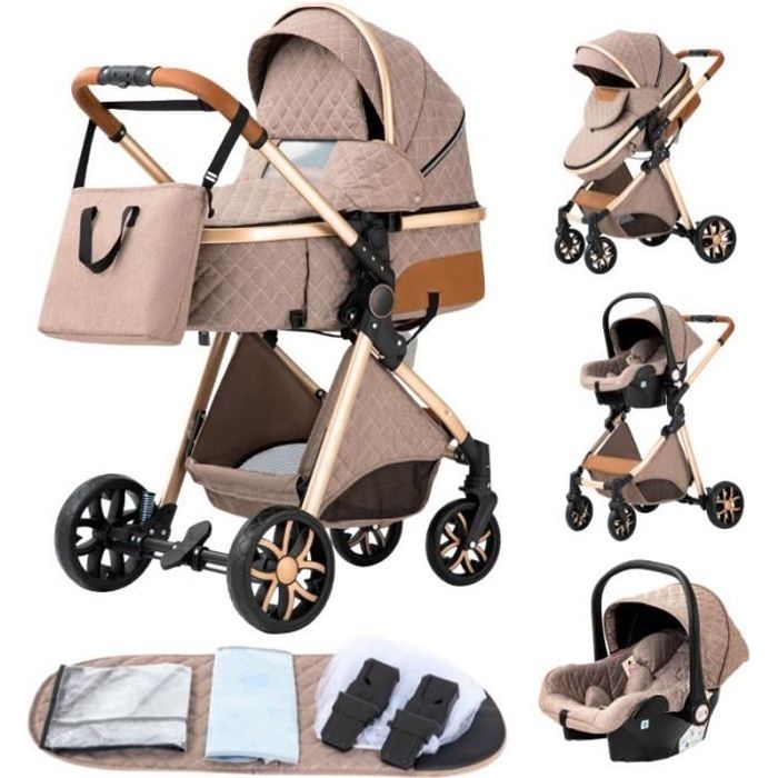 YAZOCO Poussette 3 en 1 Bebe Poussette Combinee Siege Auto Nacelle Trio Reversible Reglable Haute Qualite Roues increvables Khaki Cdiscount Puericulture Eveil bebe