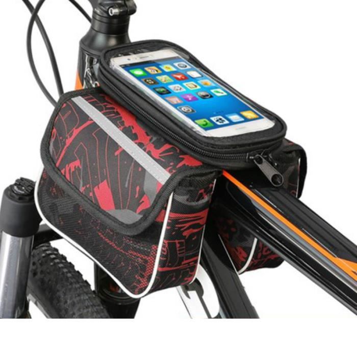 Sacoche De Cadre Vélo étanche WSeltrium – Forme Triangulaire Avec Support Téléphone Tactile – Multi-poches
