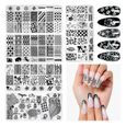 AIMEILI Nail Art Stamping Templates Kit d'outils de manucure 5Pcs Nail Stamping Plates, 2 Stamper, 2 Scraper, 1 Latex Peel Off Tape-1