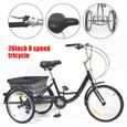 20" pouces 3 roues tricycle pour adultes tricycle 3 roues trike avec panier 8-vitesse vélo-1