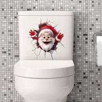 Stickers Noël 3D Père Noël Casse-Mur - Autocollant Toilette/Réfrigérateur - Déco Festive Amovible 29.5x29.5 Cm