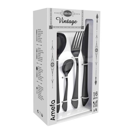 Coffret de couverts - AMEFA - Gamme Instinct - Acier inox - Noir mat - 16 pièces - Maison