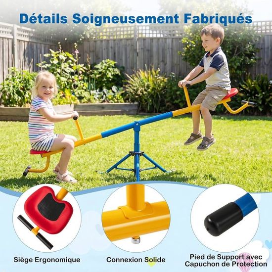 Balançoire à Bascule 3 Places Pour Enfants 3-8 Ans - Métal Robust Avec Sièges Confortables