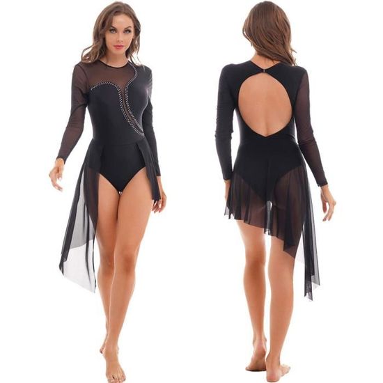 Justaucorps Danse Paillettes Une Manche - Femme, Asymétrique, Pour Patinage, Danse Contemporaine, S-XXL