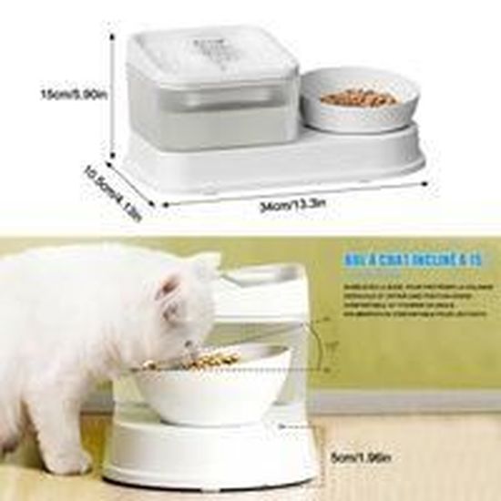 Distributeur Nourriture + Eau Chat 2 En 1 - Fontaine Et Gamelle Automatique Sans électricité - Grande Capacité - 2