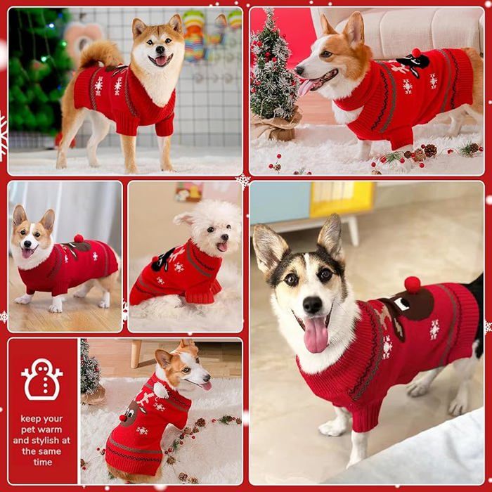 2 Pulls De Noël Pour Chien - Tricot Chaud, Motifs Festifs, Pour Chiens Et Chats Petite/moyenne Taille - 8