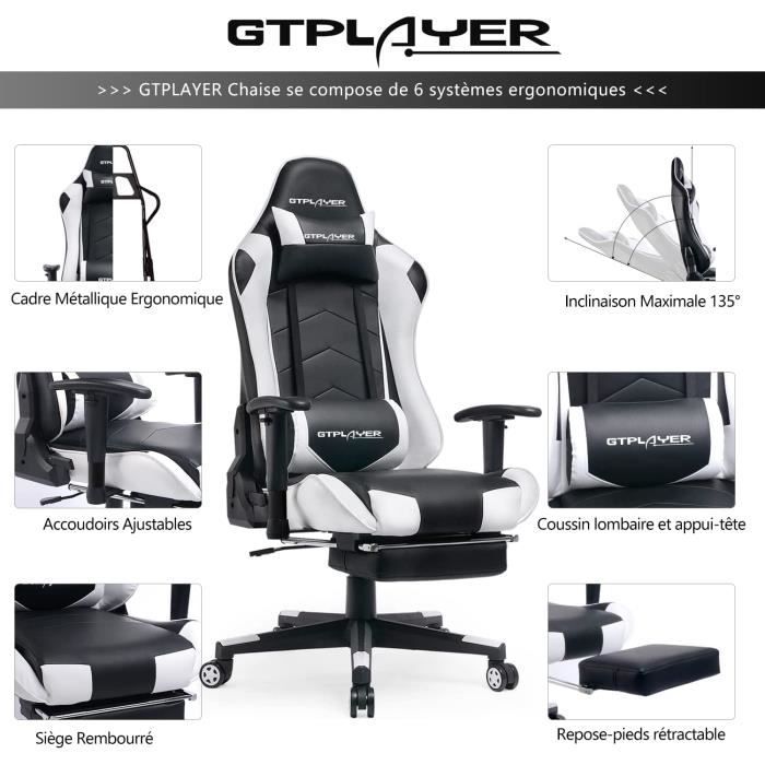 Chaise Gaming Fauteuil De Bureau Chaise De Massage Lombaire Pivotante Avec Repose-Pieds Et Accoudoirs En Cuir De PU (Vert) - Maison