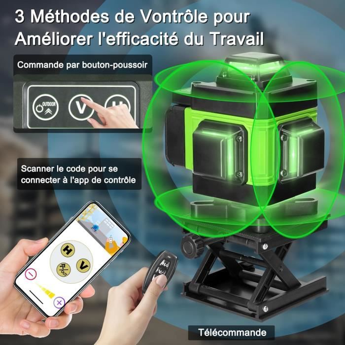 Niveau Laser 4D 360° 16 Lignes Autonivelant Verticale Et Horizontale Ip54 Avec Sac De Protection Et 2 Batteries Rechargeables 93427491