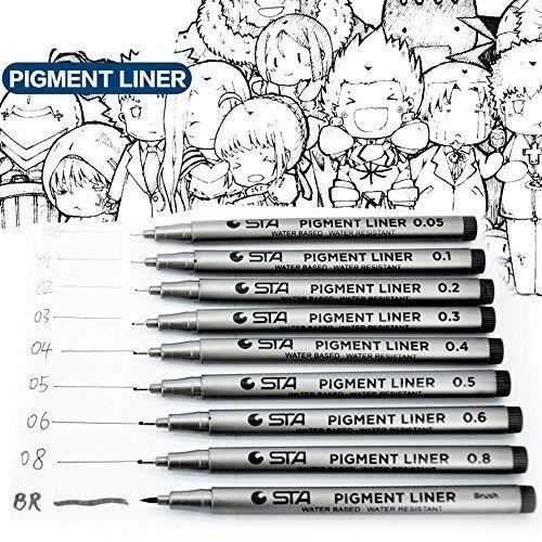 Stylos Fineliner Noirs - Lot De 12, Encre Waterproof, Pour Dessin, Manga, Croquis, Notes