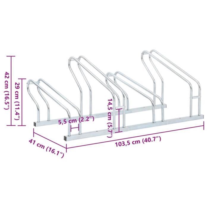 Vidaxl support de vélo au sol autoportant pour 4 vélos acier galvanisé VIDAXL Pas Cher