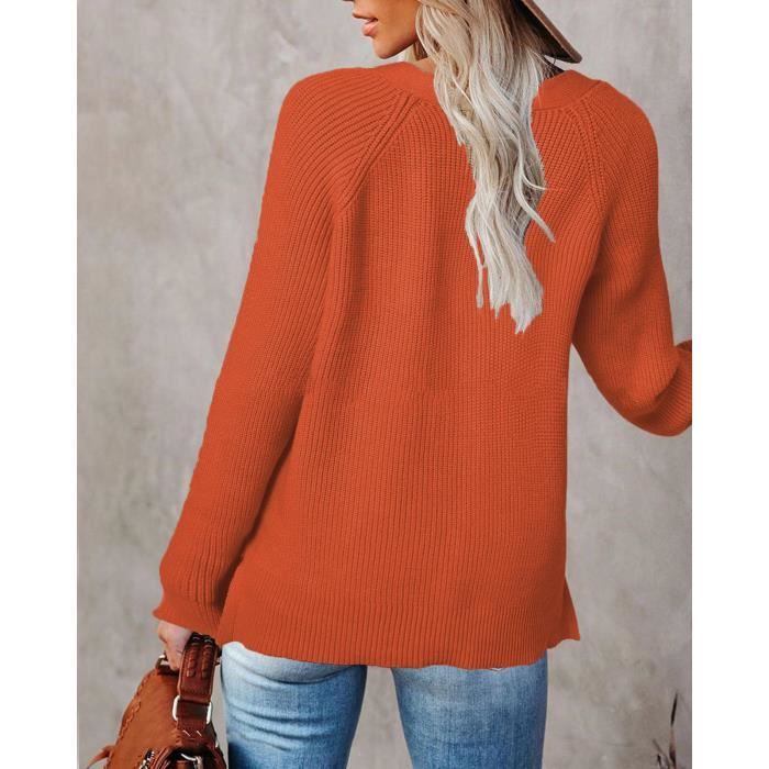 ORANDESIGNE Pull Femme Hiver Col V Tricoté Chic Élégant – Sweater Chaud Épais Couleur Unie, Manches Longues, Pull Décontracté Automne Hiver