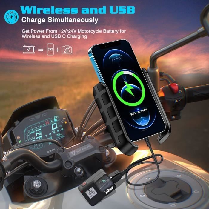 YGL SUPPORT TÉLÉPHONE Moto Chargeur USB/QC 3.0 12V/24V étanche en Alliage D'alum EUR 40,49 - FR