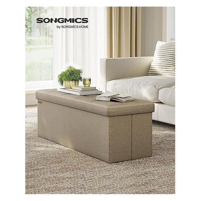 Banc De Rangement Pliable Avec Bac Amovible - Pouf Banquette Gris Clair, Charge 160 Kg, Pour Entrée Ou Salon - 7