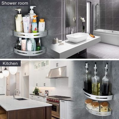 Shiyou- Douche D'Angle Lot De 2 Avec 4 Crochets Adhésifs, Étagère De Douche Résistante à La Rouille En Acier Inoxydable SUS304 Pour Dortoir Salle De Bain Cuisine Rangement (Blanc