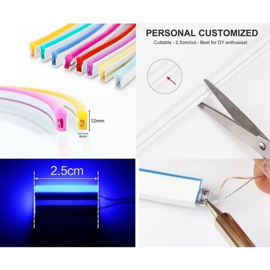 Bande LED 1M, Bande Néon Blanche 12V 6000K Dimmable, Flexible Et étanche IP67, Bande LED Silicone DIY Avec Alimentation | Leroy Merlin
