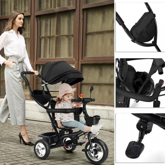 Tricycle évolutif 5 En 1 Pour Enfant - Avec Lumières, Musique Et Siège Inclinable - Poussette 4 Roues, Garde-corps Amovible - 2