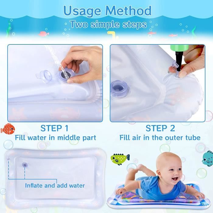 Tapis D'eau Pour Bébé 66x50 Cm – Jouets Flottants Inclus – Stimulation Sensorielle – Sans BPA, Pour Bébés Dès 3 Mois