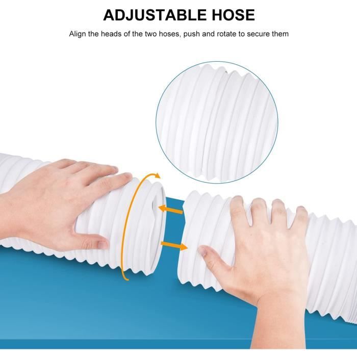 Tuyau D'évacuation Climatiseur Mobile 130 Mm - Longueur 2 M - PVC Renforcé Acier - Flexible 360° - Pour Sèche-linge, Hotte, Ventilation