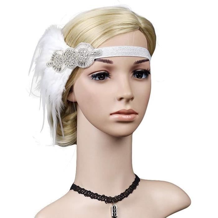PLULON 8 Pièces Années 1920 Flapper Accessoires Ensemble Paillettes Châle Wraps Plume Bandeau Perle Collier Bracelet Boucles D'oreilles Gants pour Femme, Taille unique, Polyester, Polyester