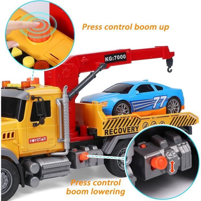 Camion Dépanneuse Tacobear 1:16 – Transporteur Avec Voiture De Course – Effet Lumineux Et Sonore – Jouet à Friction – Dès 3 Ans