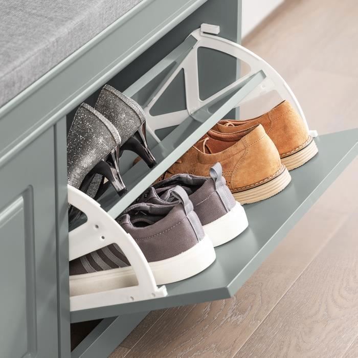 Banc à Chaussures Avec Rangement Et Coussin - 6 Compartiments - Blanc-Gris - Pour Entrée Ou Salon