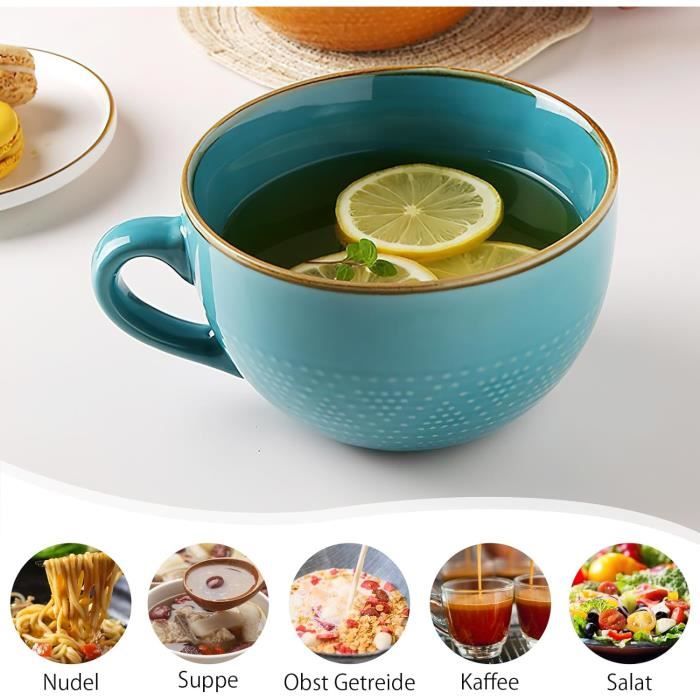 Grande Tasse En Céramique 700 Ml - Couleur Rouge - Anse Confortable - Pour Café, Soupe, Céréales, Salade - Lavable Au Lave-vaisselle
