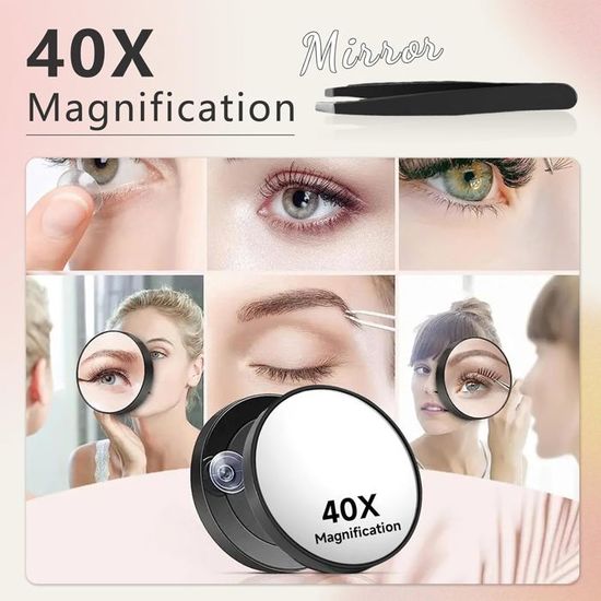 Miroir Grossissant 40x/1x Double Face – Portable, Pliable – Pour Maquillage, Soins, Lentilles (vert)