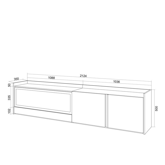 Meuble TV, Banc Télé, 212x35x50cm, Pour les TV jusqu'à 80