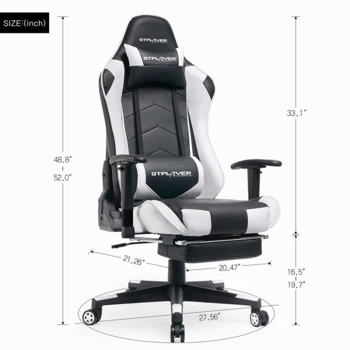 Chaise Gaming GTPLAYER Avec Housse Amovible – Dossier Double (cuir Hiver / Mesh été) – Accoudoirs Liés, Repose-pieds – Réglable En Hauteur