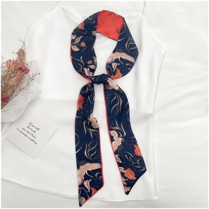 Écharpe En Mousseline De Soie Imprimée - Rouge Et Bleu Marine - Motif Floral - Occasion