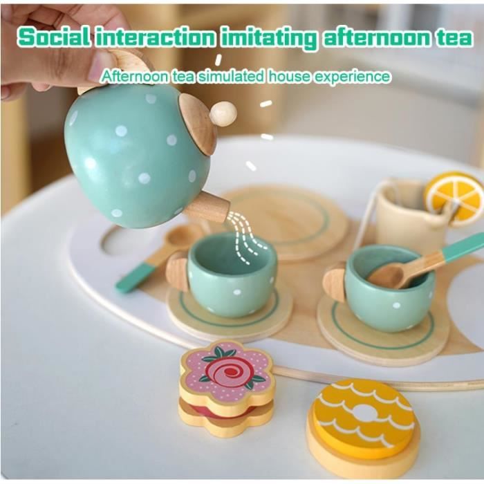 Jeu De Rôle Enfants Service à Thé En Bois Pour Enfants - 15 Pièces, Jeu D'imitation Montessori - Pour Filles Et Garçons Dinette Thé