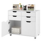COSTWAY Meuble des Documents Mobile à 4 Tiroirs avec 2 Portes, 5 Roues Universelles, pour Bureau à Domicile, Chambre, Blanc