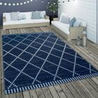 PACO HOME Tapis Intérieur & Extérieur Tissage À Plat Ethnique Géométrique Design scandinave En Bleu Blanc [80x150 cm]