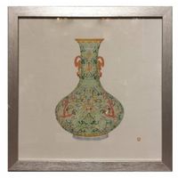 Fine Asianliving Tableau sur Toile Décoration Murale Chinois Encadré chinois Vase en Porcelaine Menthe L 35 x P 3 x H 35 cm