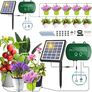 TUYAU - BUSE - TÊTE Arrosage Goutte à Goutte Automatique énergie Solaire 2024 Mis à Niveau, 12 Modes de Chronométrage, Avec Tuyau D'arrosage de 15M,