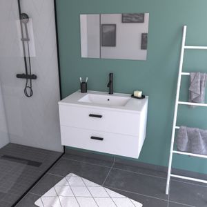 MEUBLE VASQUE - PLAN Ensemble design de salle de bain - Blanc - L 80 x 