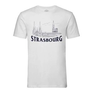 T-SHIRT T-shirt Homme Col Rond Blanc Strasbourg Minimalist Ville France Histoire Patrimoine