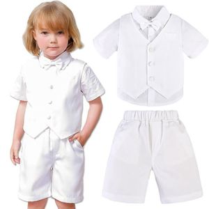 COSTUME - TAILLEUR Costume Bapteme Bébé Garcon Tenue Eglise Bénédiction Formel été Manche Courte Blanc 3 Pièces