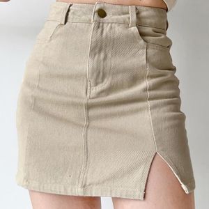 JUPE Jupe,Jupe courte d'été en jean pour femmes, couleur unie, fendue esthétique, Sexy, taille haute, Vintage, rétro, mode -