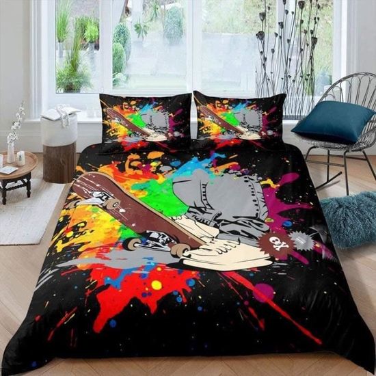 Graffiti Style Hip-Hop 02 Parure De Lit 3 Pieces 1 Housse De Couette 220*240cm Et 2 Taies D'oreillers 63*63cm - Maison