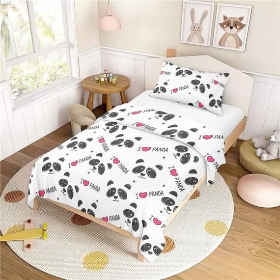 Parure De Lit Enfant 100% Coton - Housse De Couette 120x150 Cm + Taie D'oreiller 30x50 Cm - Motif Dinosaure, Excavatrice, Ours - Pour Lit Simple, Bébé à Ado