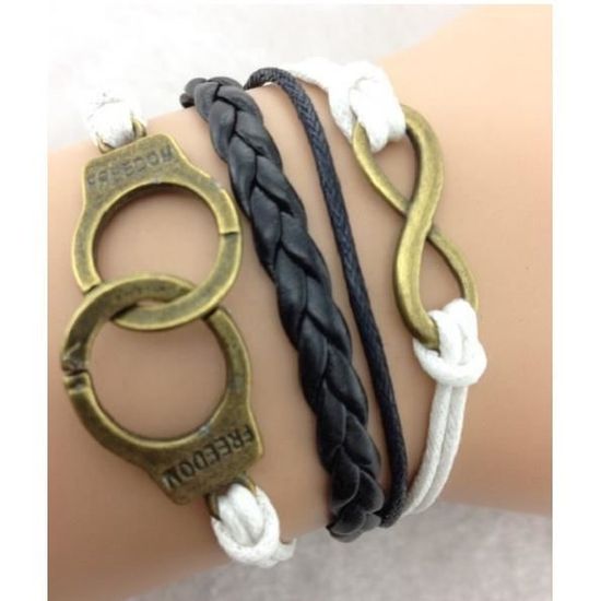 Bracelet Surfeur Amitié - Fil Noir Coton Ciré Avec Perles Bois Et Imitation Nacre - Modèle 1128 - Unisexe